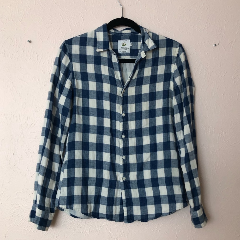 American Colors Blue and Ivory Plaid Button Up